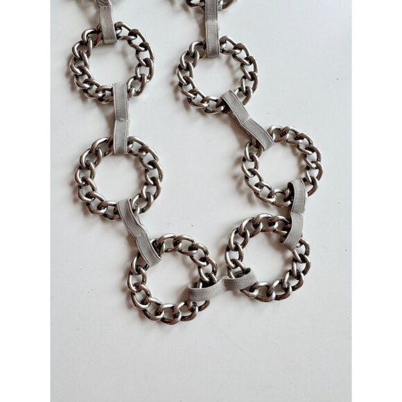SUZI ROHER Silver Tone Metallic Leather Chain Link Belt, One Size - Picture 4 of 8